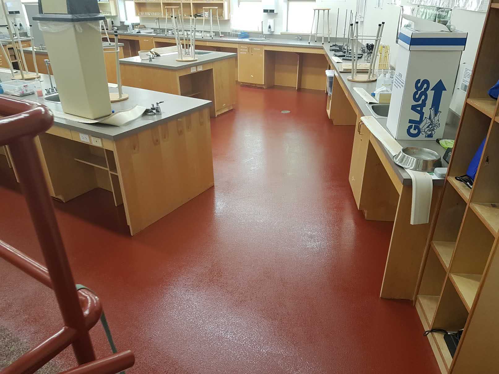 Coloured epoxy floor coating at Shawnigan Lake Elementary