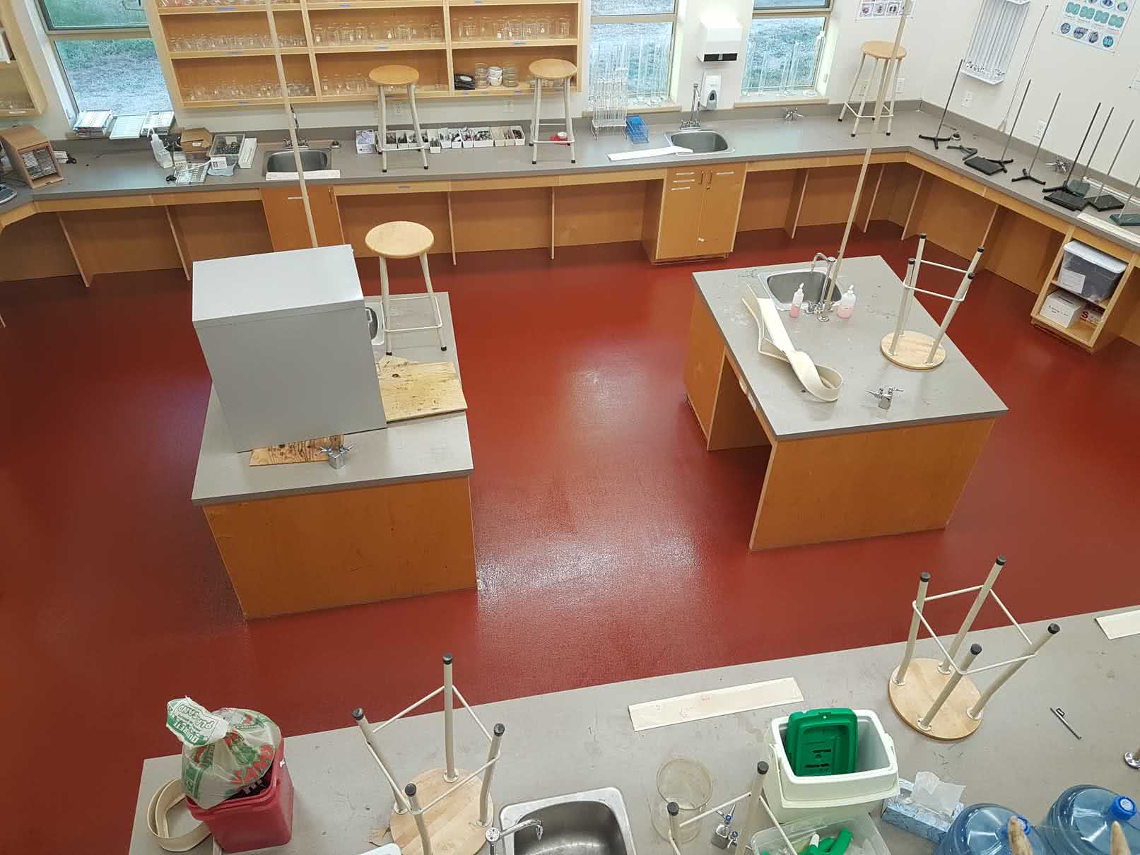 Coloured epoxy floor coating at Shawnigan Lake Elementary